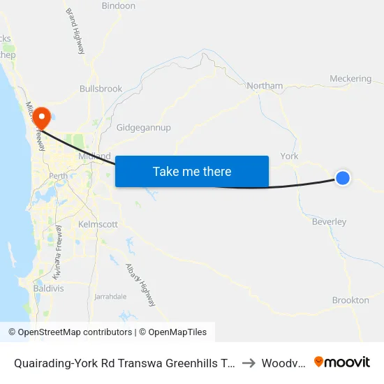 Quairading-York Rd Transwa Greenhills Turnoff to Woodvale map