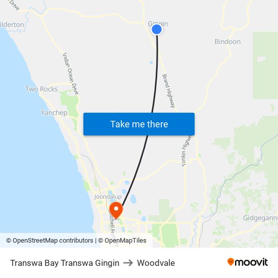 Transwa Bay Transwa Gingin to Woodvale map