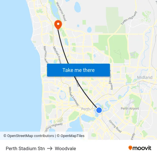 Perth Stadium Stn to Woodvale map