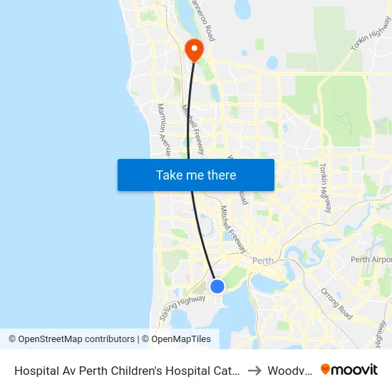 Hospital Av Perth Children's Hospital Cat Id 116 to Woodvale map