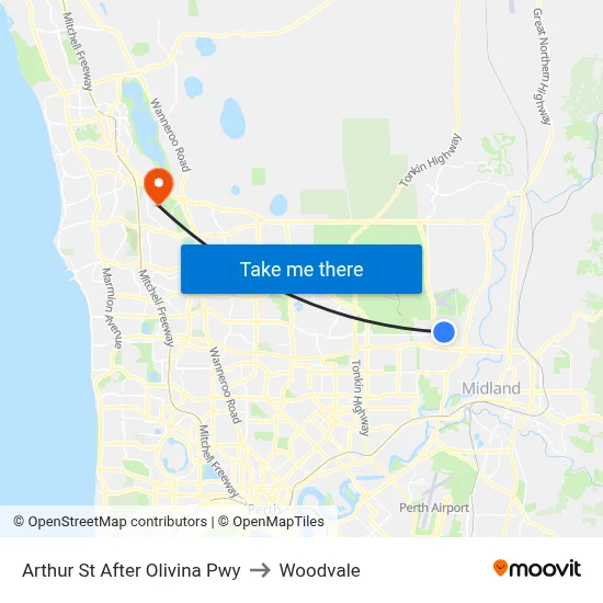 Arthur St After Olivina Pwy to Woodvale map