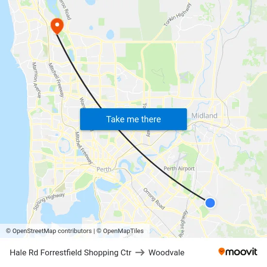 Hale Rd Forrestfield Shopping Ctr to Woodvale map