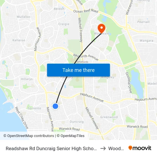 Readshaw Rd Duncraig Senior High School Stand 4 to Woodvale map