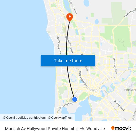 Monash Av Hollywood Private Hospital to Woodvale map