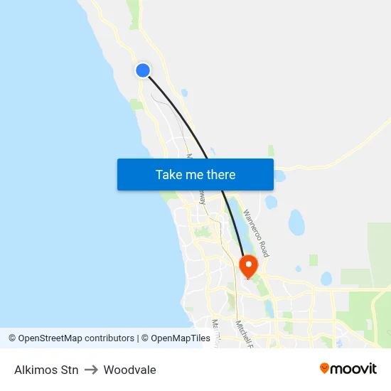 Alkimos Stn to Woodvale map