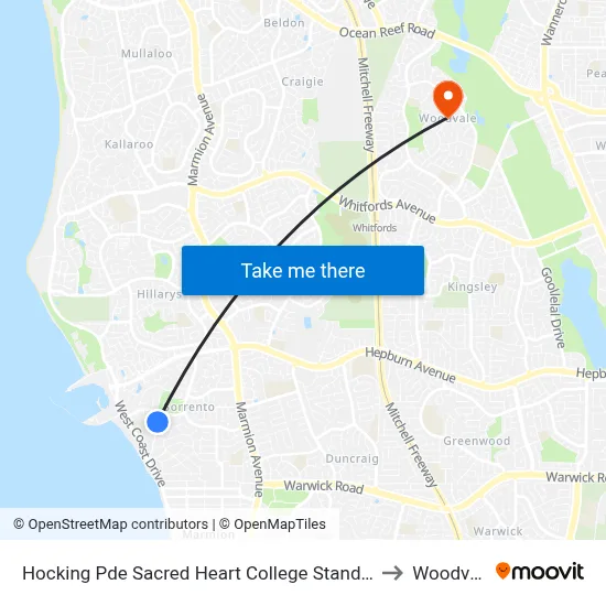 Hocking Pde Sacred Heart College Stand 1 & 2 to Woodvale map