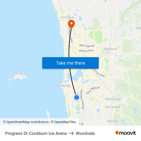 Progress Dr Cockburn Ice Arena to Woodvale map