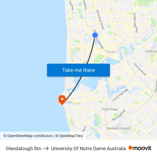 Glendalough Stn to University Of Notre Dame Australia map