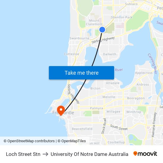 Loch Street Stn to University Of Notre Dame Australia map