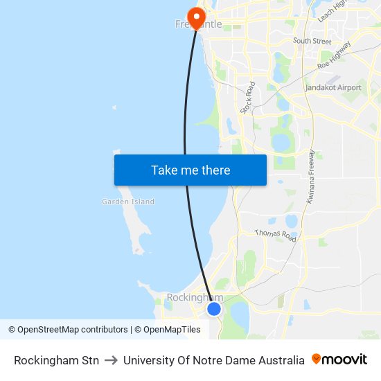 Rockingham Stn to University Of Notre Dame Australia map