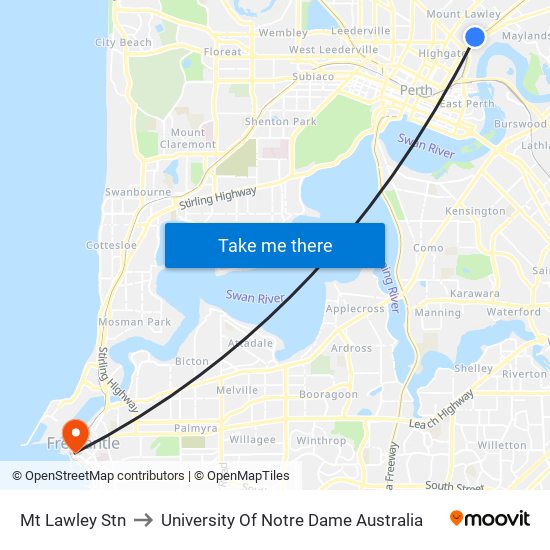 Mt Lawley Stn to University Of Notre Dame Australia map