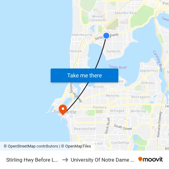 Stirling Hwy Before Loftus St to University Of Notre Dame Australia map