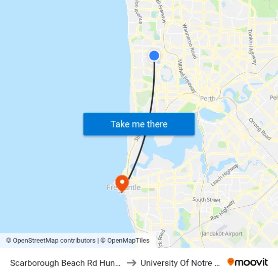 Scarborough Beach Rd Huntriss Road Cat Id 31 to University Of Notre Dame Australia map