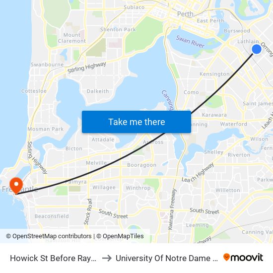 Howick St Before Rayment St to University Of Notre Dame Australia map