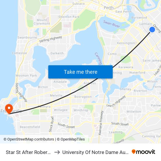 Star St After Roberts Rd to University Of Notre Dame Australia map