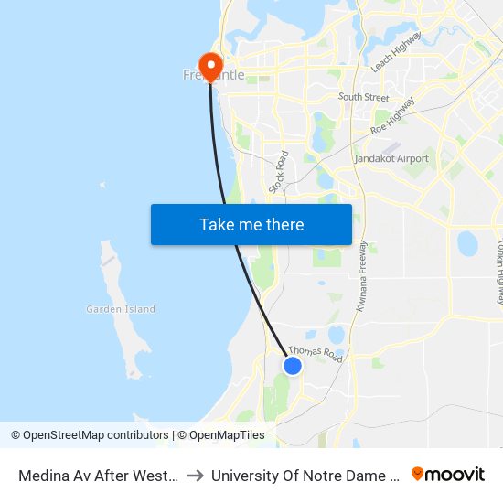 Medina Av After Westcott Rd to University Of Notre Dame Australia map