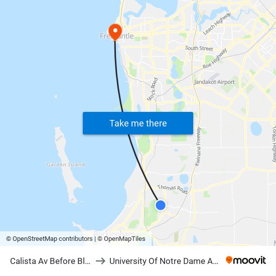 Calista Av Before Blay Rd to University Of Notre Dame Australia map