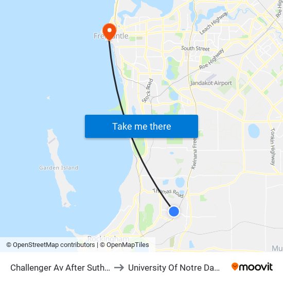 Challenger Av After Sutherland Pde to University Of Notre Dame Australia map