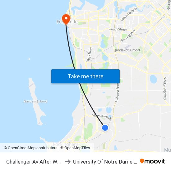 Challenger Av After Warner Rd to University Of Notre Dame Australia map