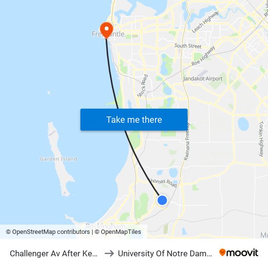 Challenger Av After Kemmish Av to University Of Notre Dame Australia map
