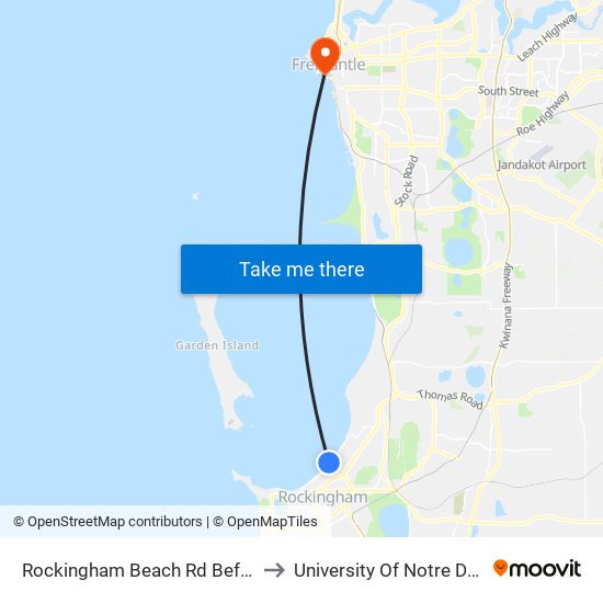 Rockingham Beach Rd Before Governor Rd to University Of Notre Dame Australia map