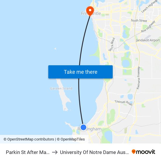 Parkin St After May St to University Of Notre Dame Australia map