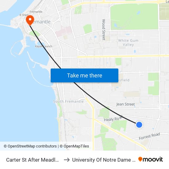 Carter St After Meadley Mews to University Of Notre Dame Australia map