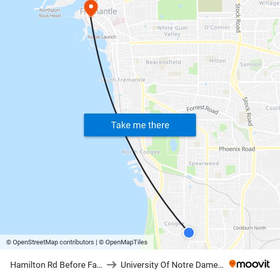 Hamilton Rd Before Favazzo Pl to University Of Notre Dame Australia map