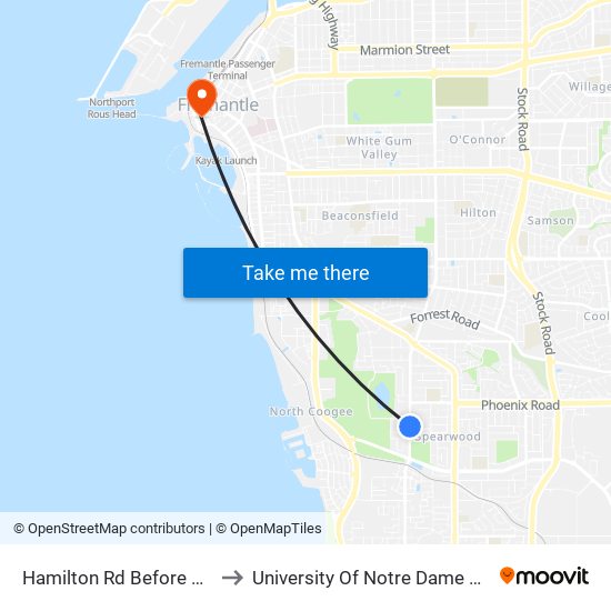 Hamilton Rd Before Dane Pl to University Of Notre Dame Australia map