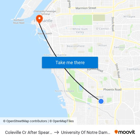 Coleville Cr After Spearwood Av to University Of Notre Dame Australia map