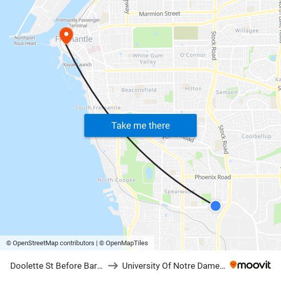 Doolette St Before Bardolph Rd to University Of Notre Dame Australia map