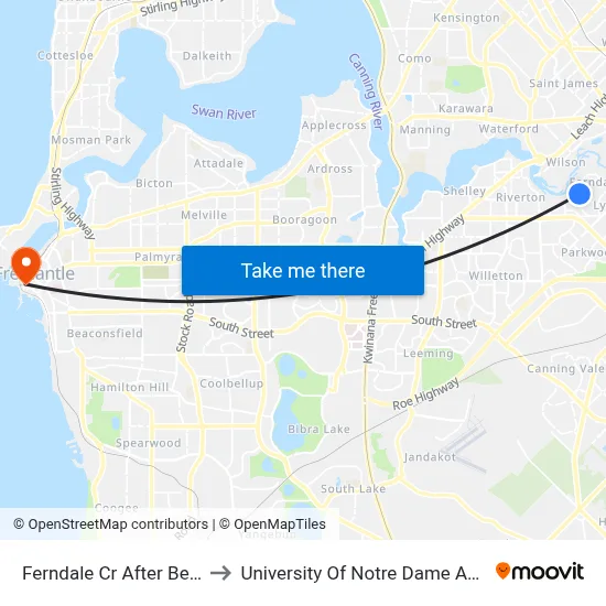 Ferndale Cr After Bern Rd to University Of Notre Dame Australia map