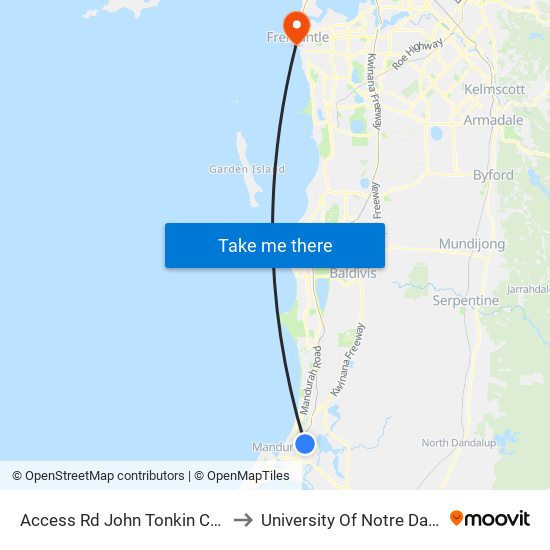Access Rd John Tonkin College Stand 2 to University Of Notre Dame Australia map