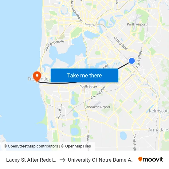 Lacey St After Redcliffe St to University Of Notre Dame Australia map