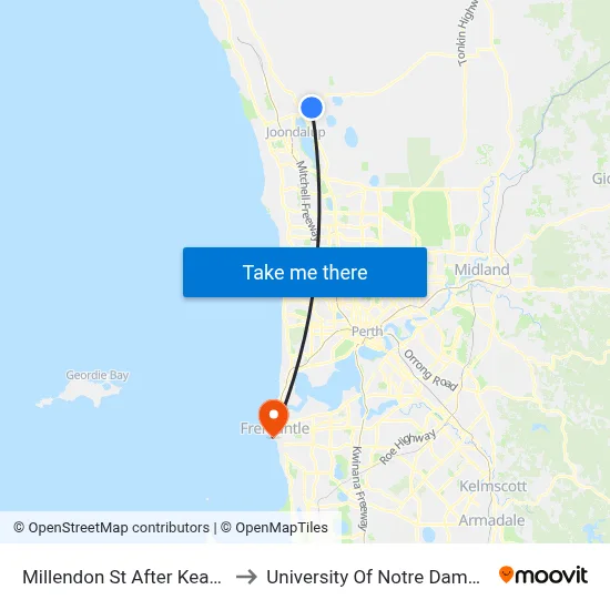 Millendon St After Keanefield Dr to University Of Notre Dame Australia map