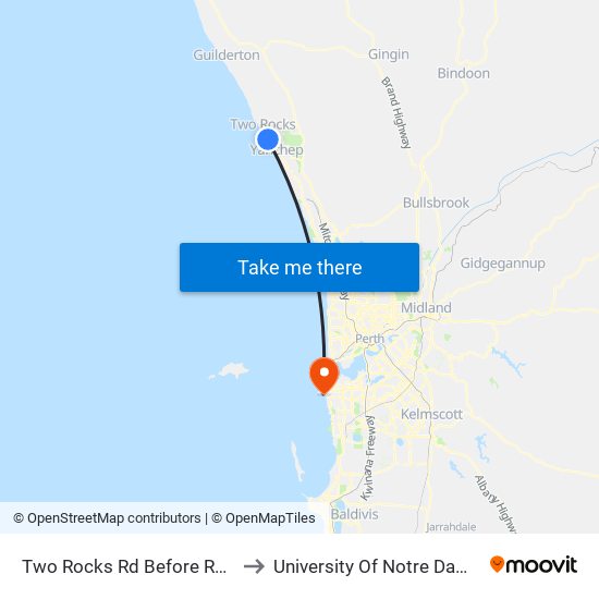 Two Rocks Rd Before Reef Break Dr to University Of Notre Dame Australia map