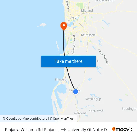 Pinjarra-Williams Rd Pinjarra Railway Station to University Of Notre Dame Australia map