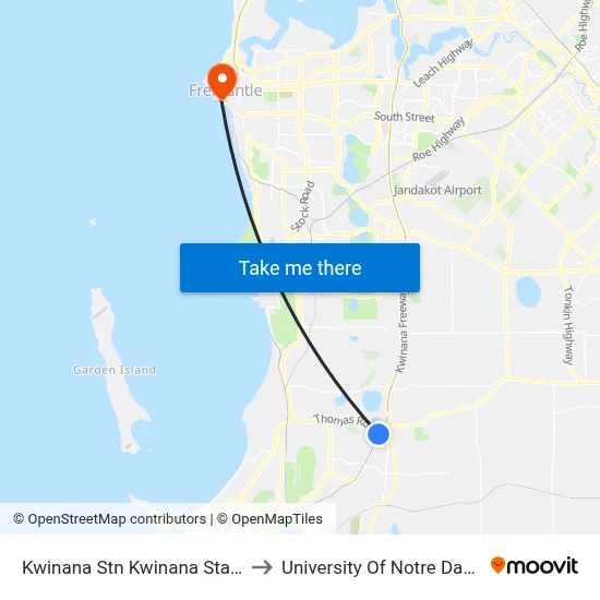 Kwinana Stn Kwinana Station Transwa to University Of Notre Dame Australia map