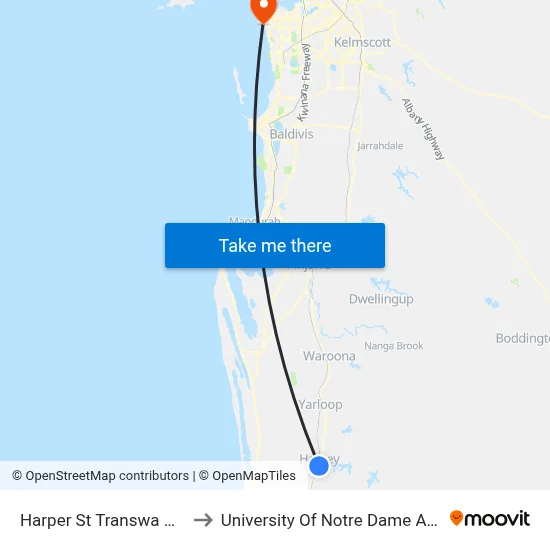 Harper St Transwa Harvey to University Of Notre Dame Australia map