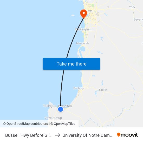 Bussell Hwy Before Glenview Dr to University Of Notre Dame Australia map