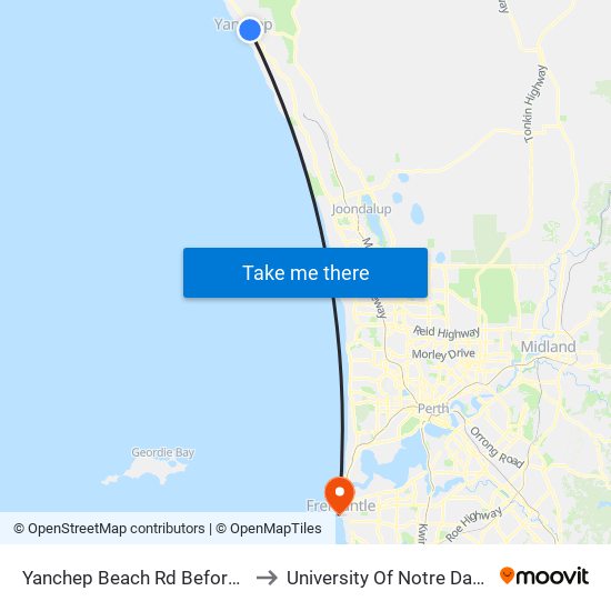 Yanchep Beach Rd Before Marmion Av to University Of Notre Dame Australia map