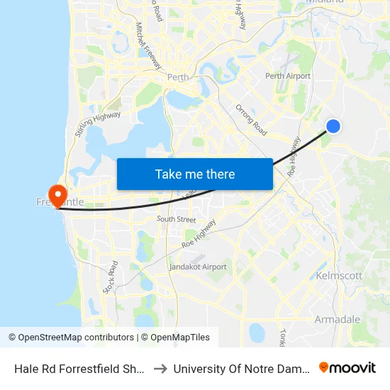 Hale Rd Forrestfield Shopping Ctr to University Of Notre Dame Australia map