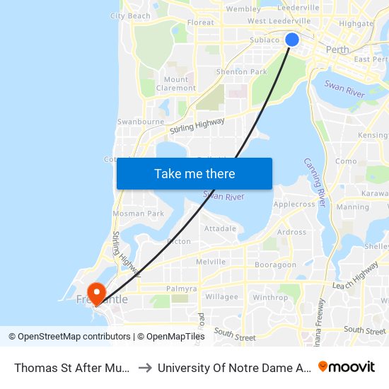 Thomas St After Murray St to University Of Notre Dame Australia map