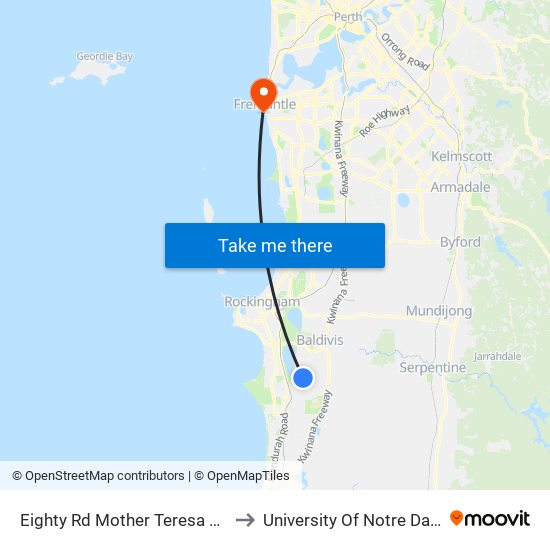 Eighty Rd Mother Teresa Primary School to University Of Notre Dame Australia map