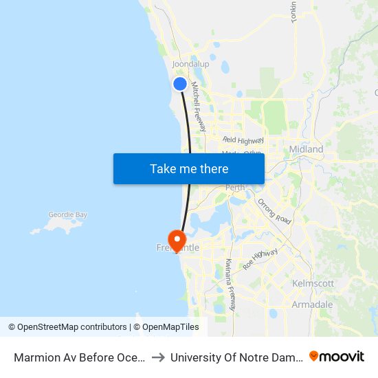 Marmion Av Before Ocean Reef Rd to University Of Notre Dame Australia map