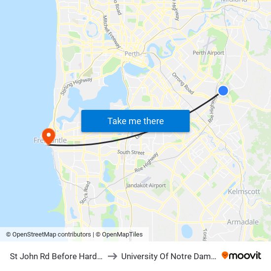 St John Rd Before Hardey East Rd to University Of Notre Dame Australia map