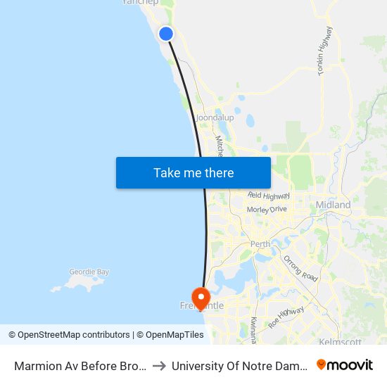 Marmion Av Before Broadside Av to University Of Notre Dame Australia map