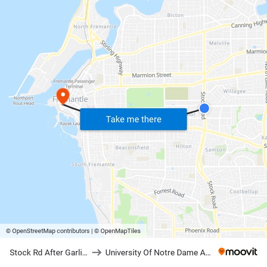 Stock Rd After Garling St to University Of Notre Dame Australia map