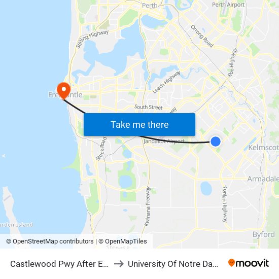 Castlewood Pwy After Edencourt Dr to University Of Notre Dame Australia map