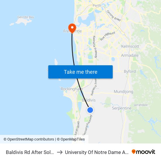 Baldivis Rd After Solis Bvd to University Of Notre Dame Australia map